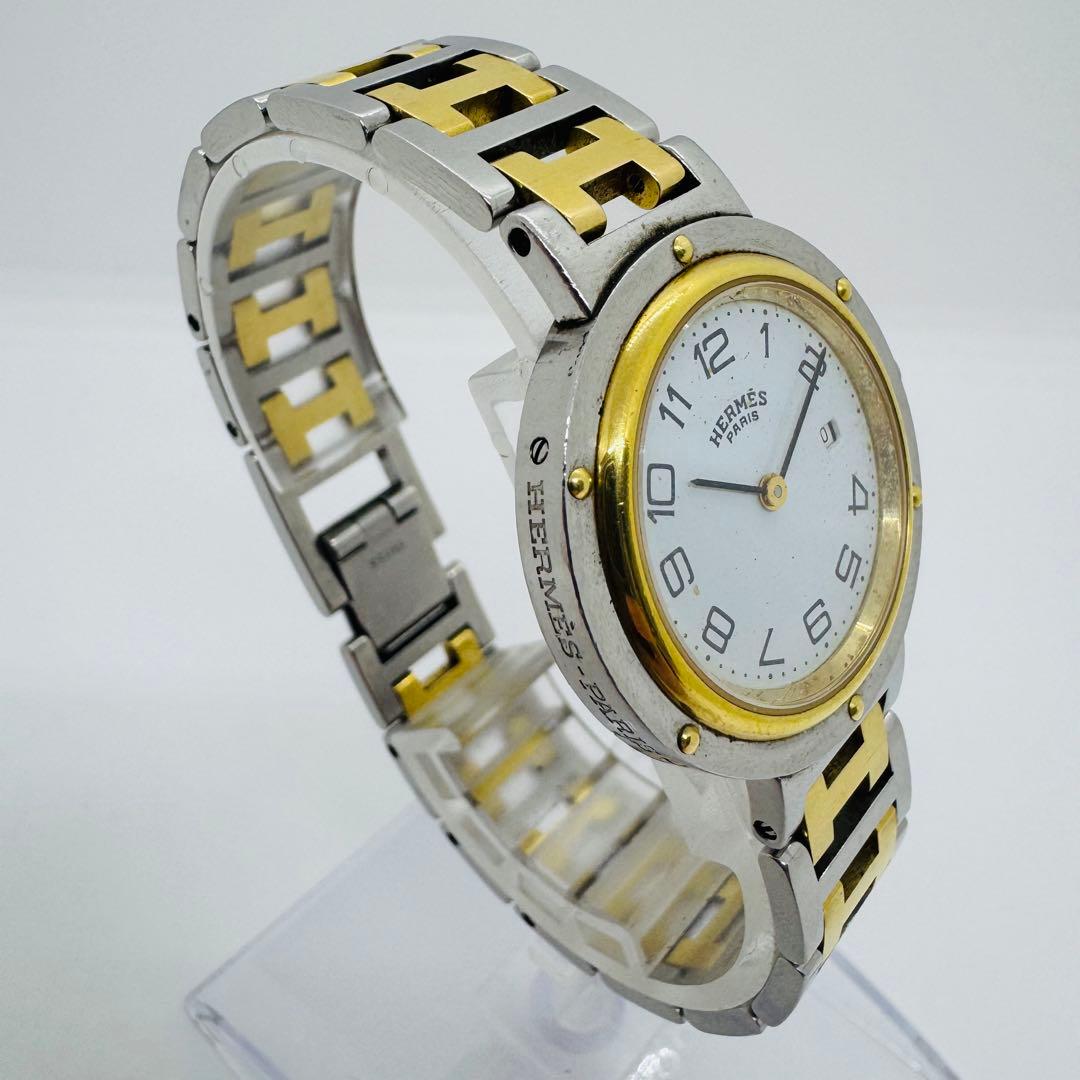 ✨エルメス✨クリッパー✨コンビベルト✨デイト✨白文字盤✨WR✨クオーツ✨腕時計✨