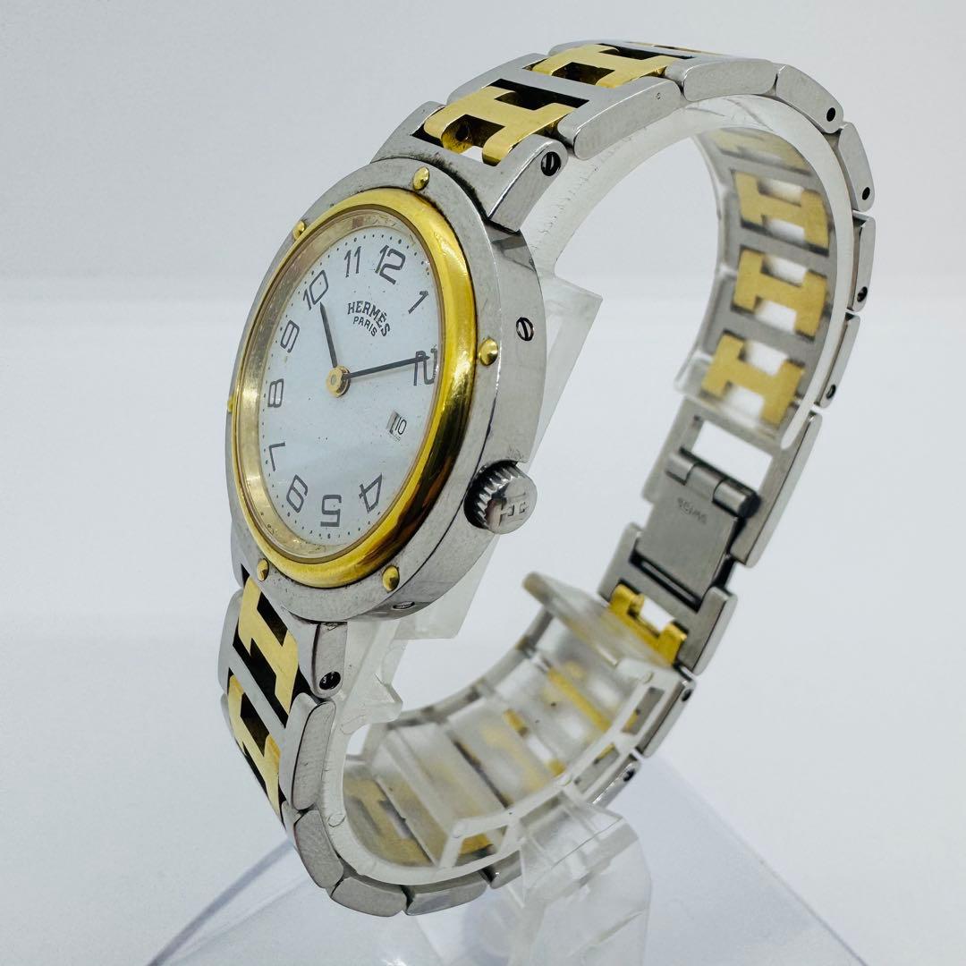 ✨エルメス✨クリッパー✨コンビベルト✨デイト✨白文字盤✨WR✨クオーツ✨腕時計✨