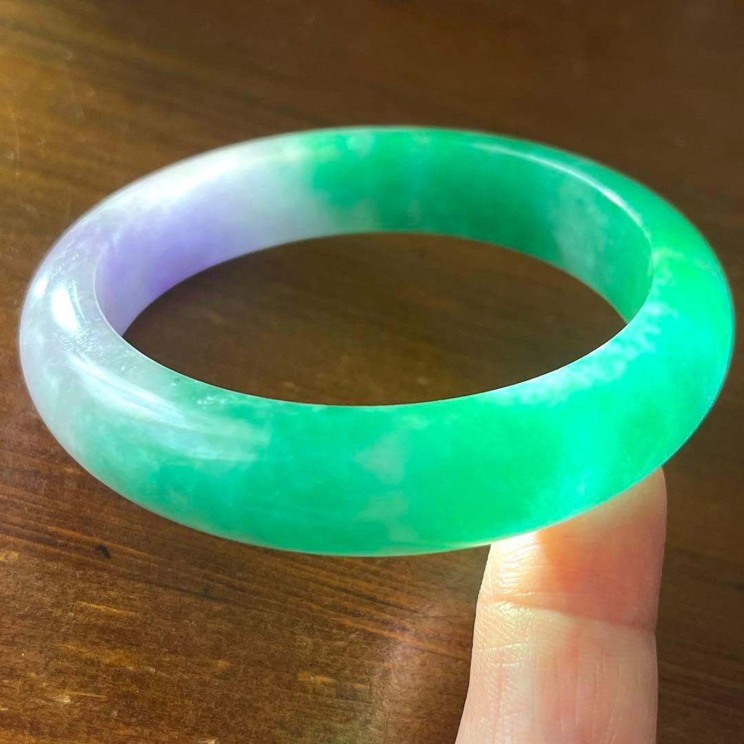 翡翠 氷質 緑 ラベンダー ジェダイト 58.5g 手首内径18cm バングル