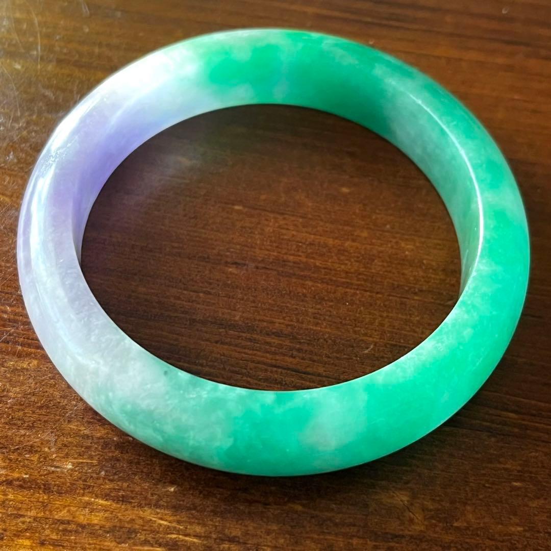 翡翠 氷質 緑 ラベンダー ジェダイト 58.5g 手首内径18cm バングル