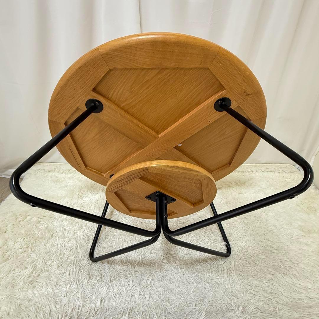 値下げ！美品 コーヒーテーブル 円形 木製 スチール 下段丸棚付き ローテーブル