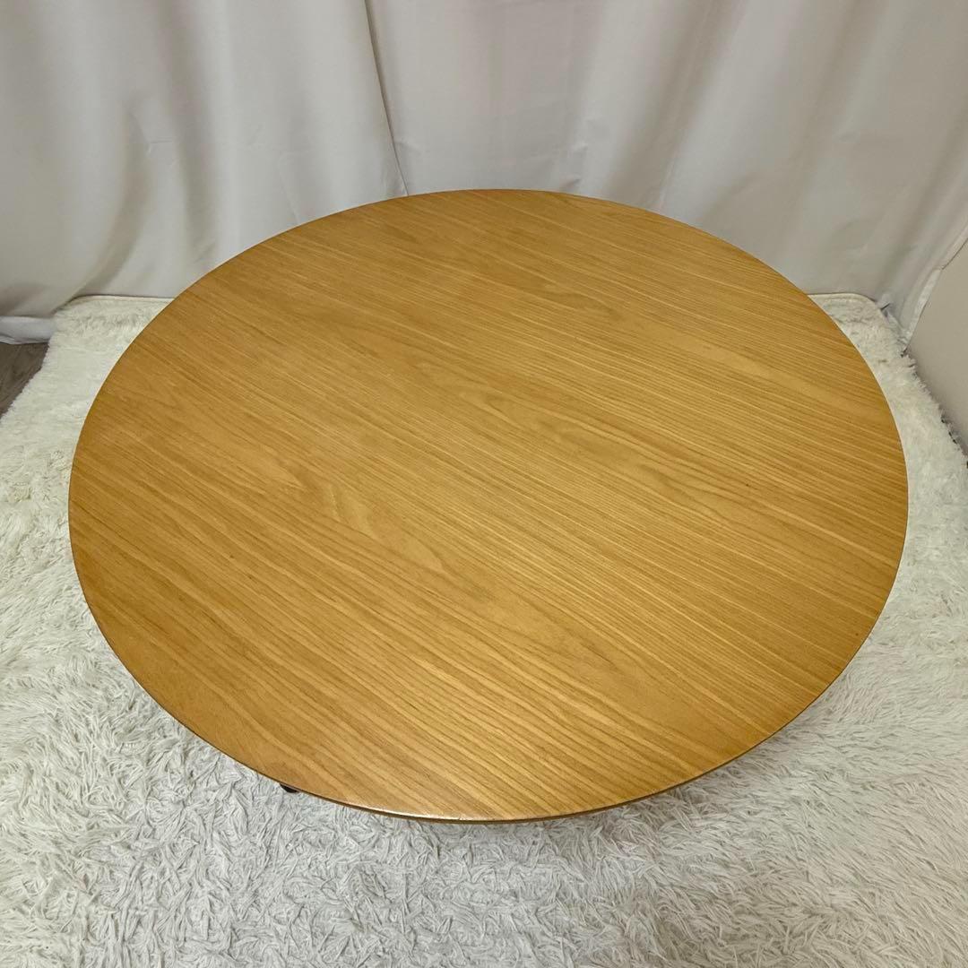 値下げ！美品 コーヒーテーブル 円形 木製 スチール 下段丸棚付き ローテーブル