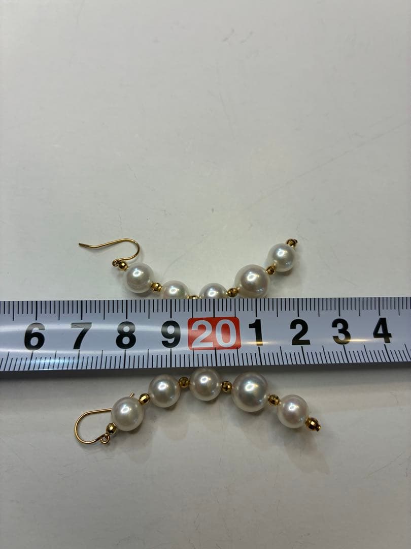 ☆chinatsu☆K18 大玉アコヤ真珠＆K18ミラーボール付ピアス