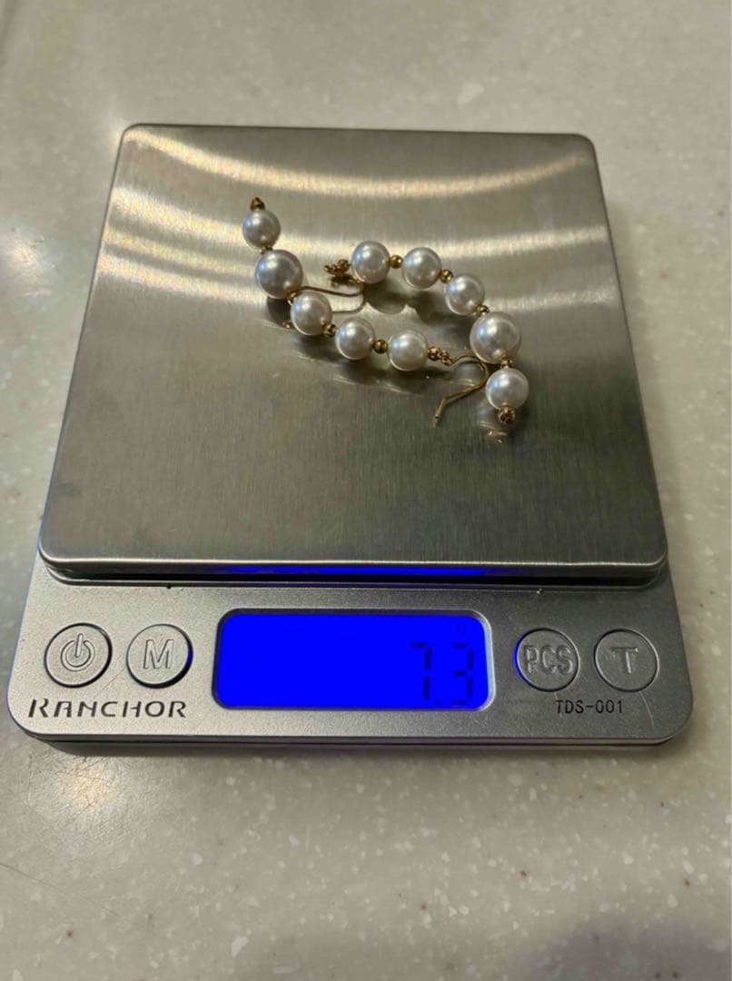 ☆chinatsu☆K18 大玉アコヤ真珠＆K18ミラーボール付ピアス