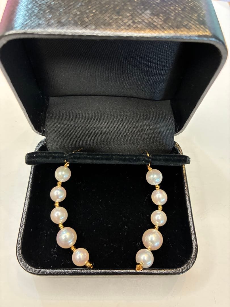 ☆chinatsu☆K18 大玉アコヤ真珠＆K18ミラーボール付ピアス