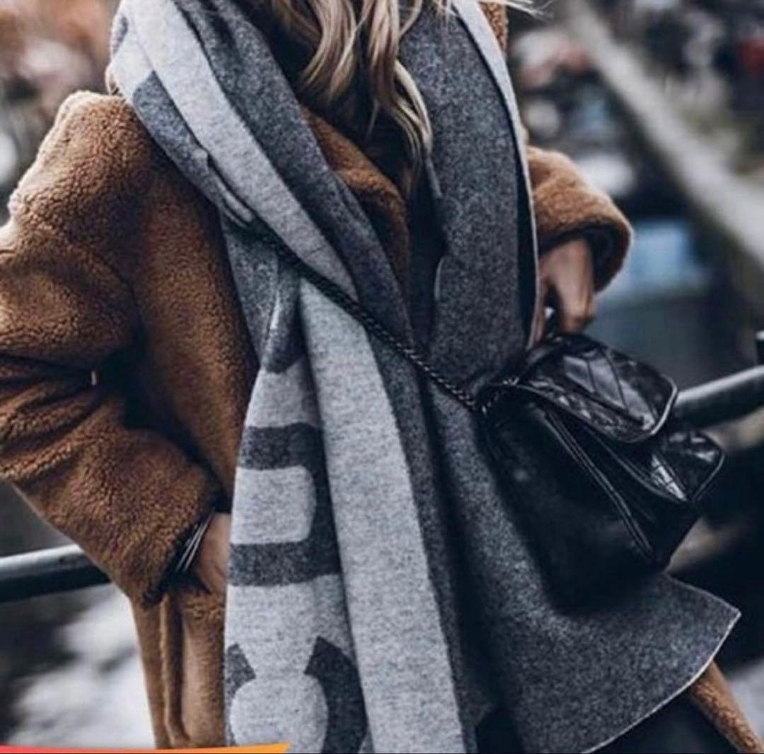 美品Acne studios ロゴジャガードスカーフ マフラー グレー/ブラック