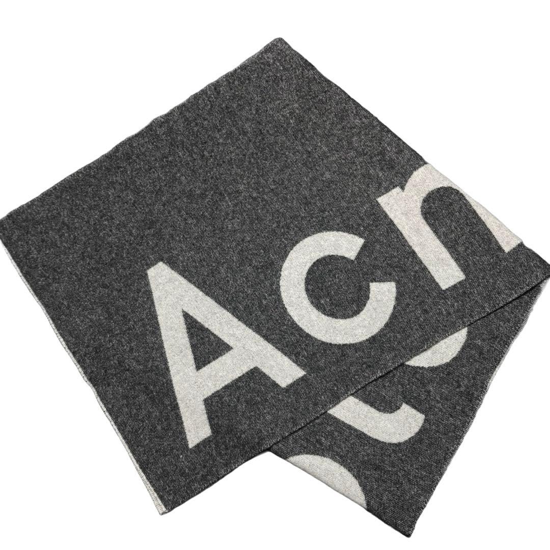 美品Acne studios ロゴジャガードスカーフ マフラー グレー/ブラック