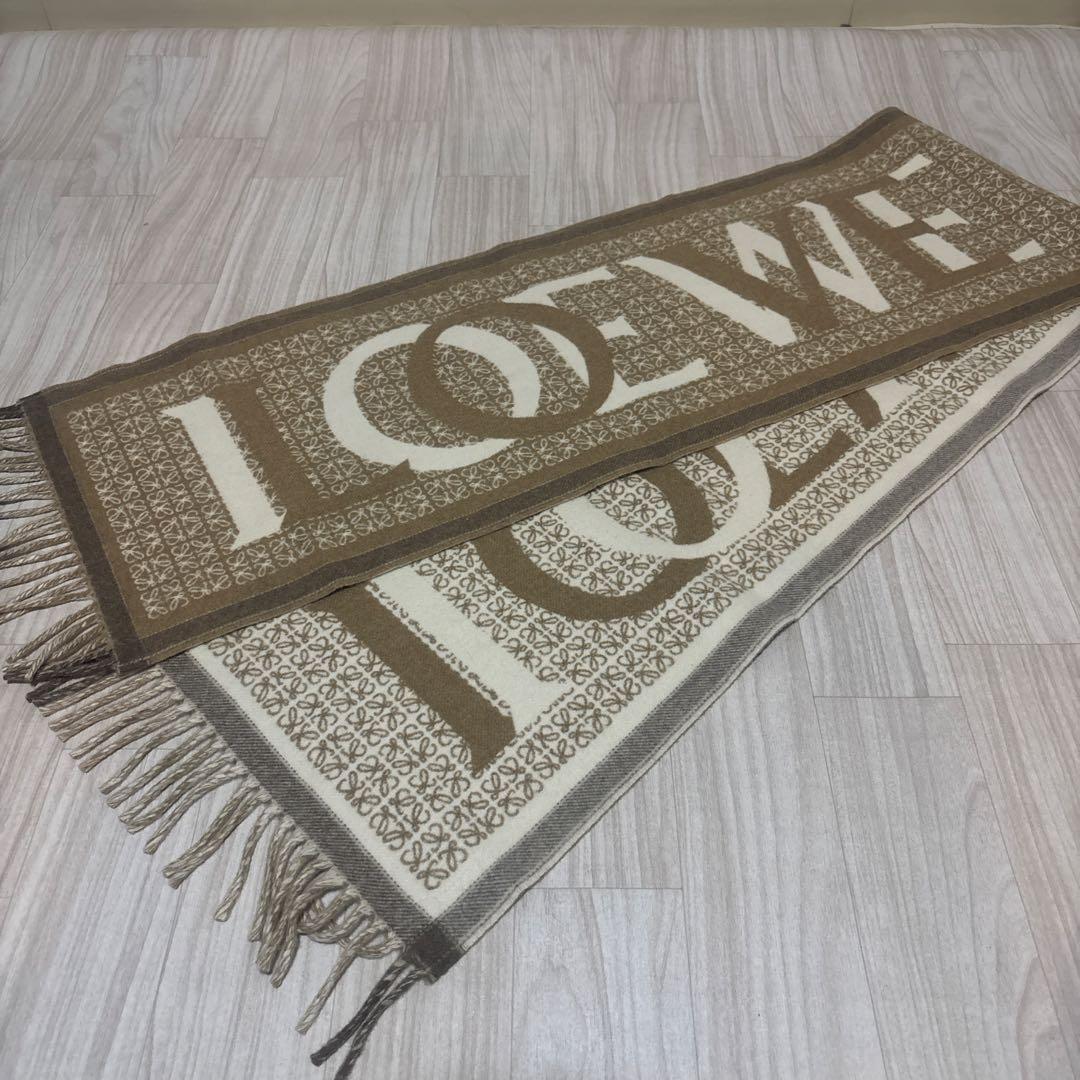 LOEWE ロゴマフラー ブラウン/アイボリー