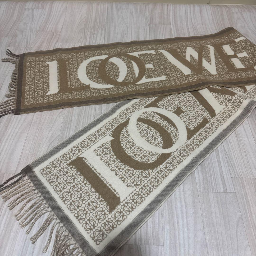 LOEWE ロゴマフラー ブラウン/アイボリー