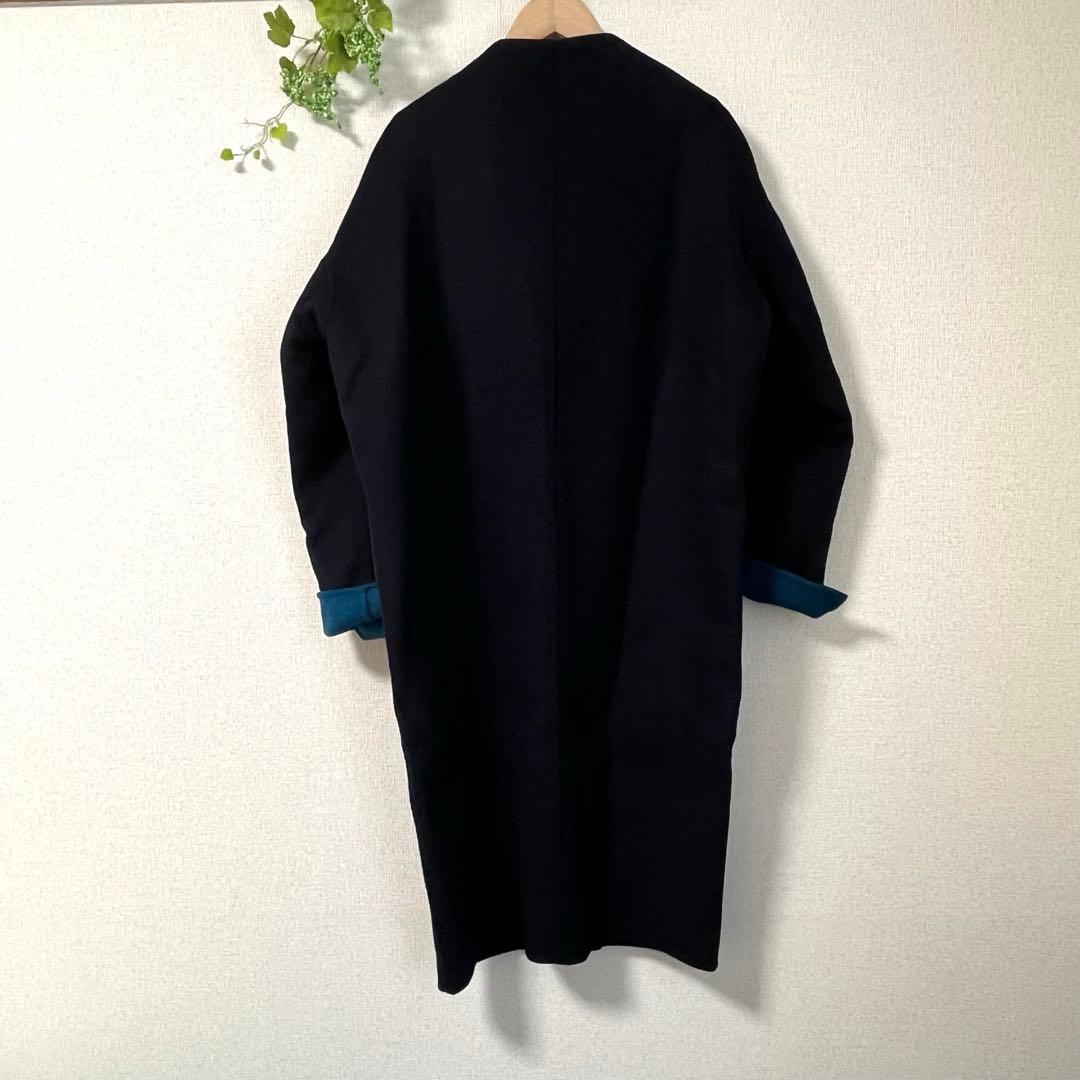 美品　ENFOLD エンフォルド　ウールリバーノーカラーコート　36 ネイビー