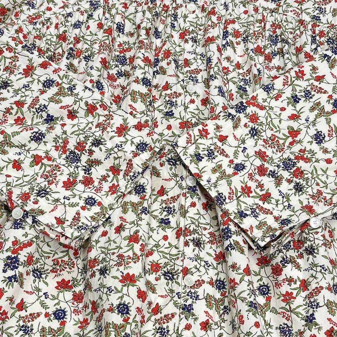 ✨美品✨45R　ブラウス　チュニック　前開き　花柄　総柄　ギャザー　マルチカラー