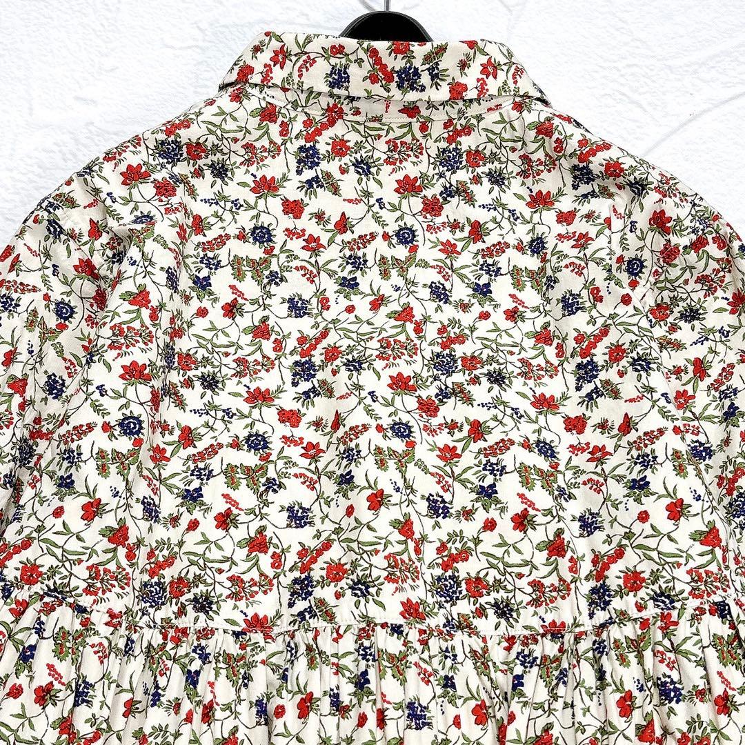 ✨美品✨45R　ブラウス　チュニック　前開き　花柄　総柄　ギャザー　マルチカラー