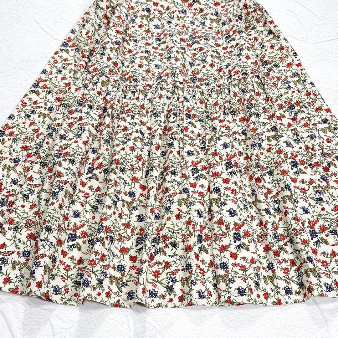 ✨美品✨45R　ブラウス　チュニック　前開き　花柄　総柄　ギャザー　マルチカラー