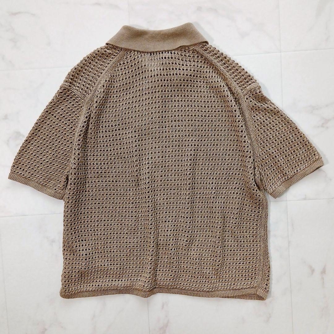 新品タグ付 セオリー 定価3万9千 現行 リネン メッシュ編み ポロニット タン