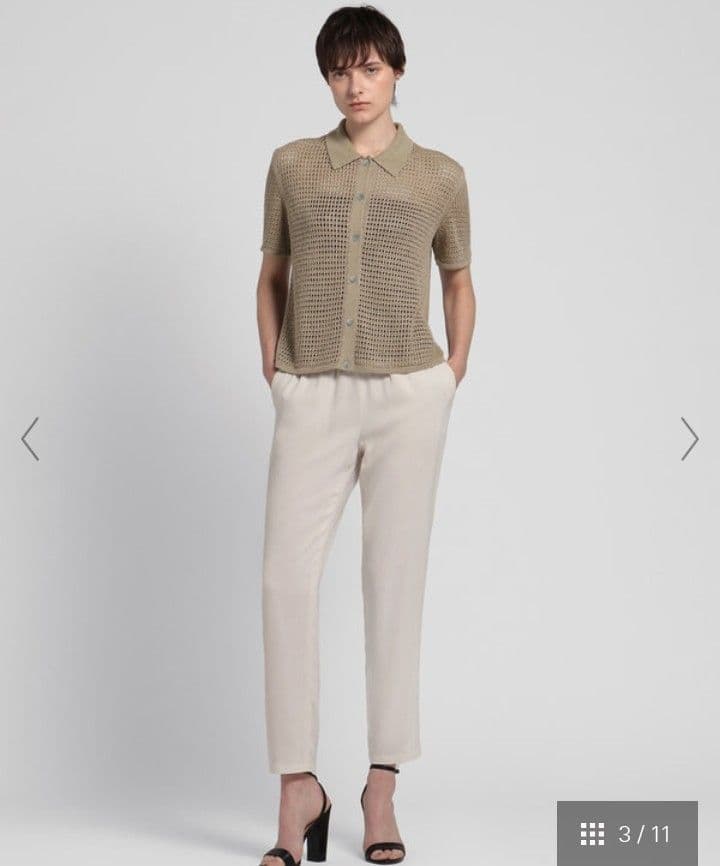 新品タグ付 セオリー 定価3万9千 現行 リネン メッシュ編み ポロニット タン