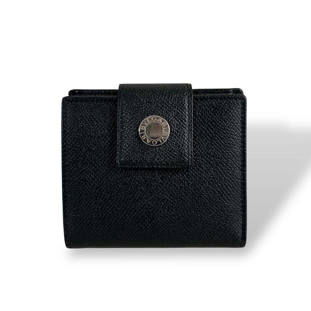 正規品　美品　ブルガリ　二つ折り財布　コンパクトウォレット　ブラック　レザー