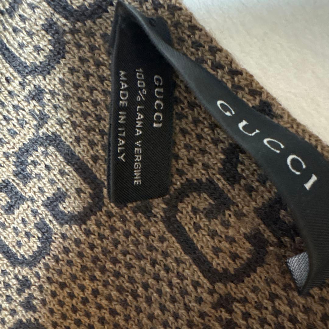 超美品　GUCCI マフラー　ストール　ウール　総柄　ブラウン　リバーシブル