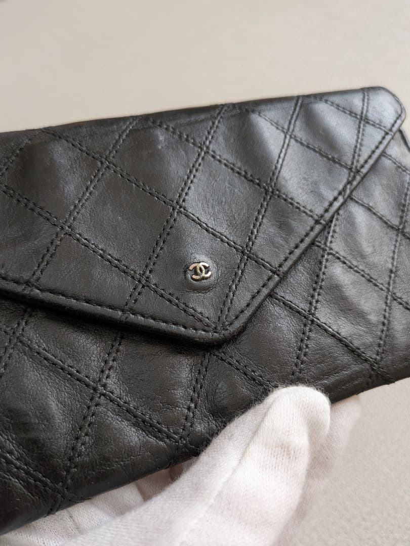 シャネル　ビコローレ　長財布　ラムスキン　黒　スマホケース　札入れ　チェーン