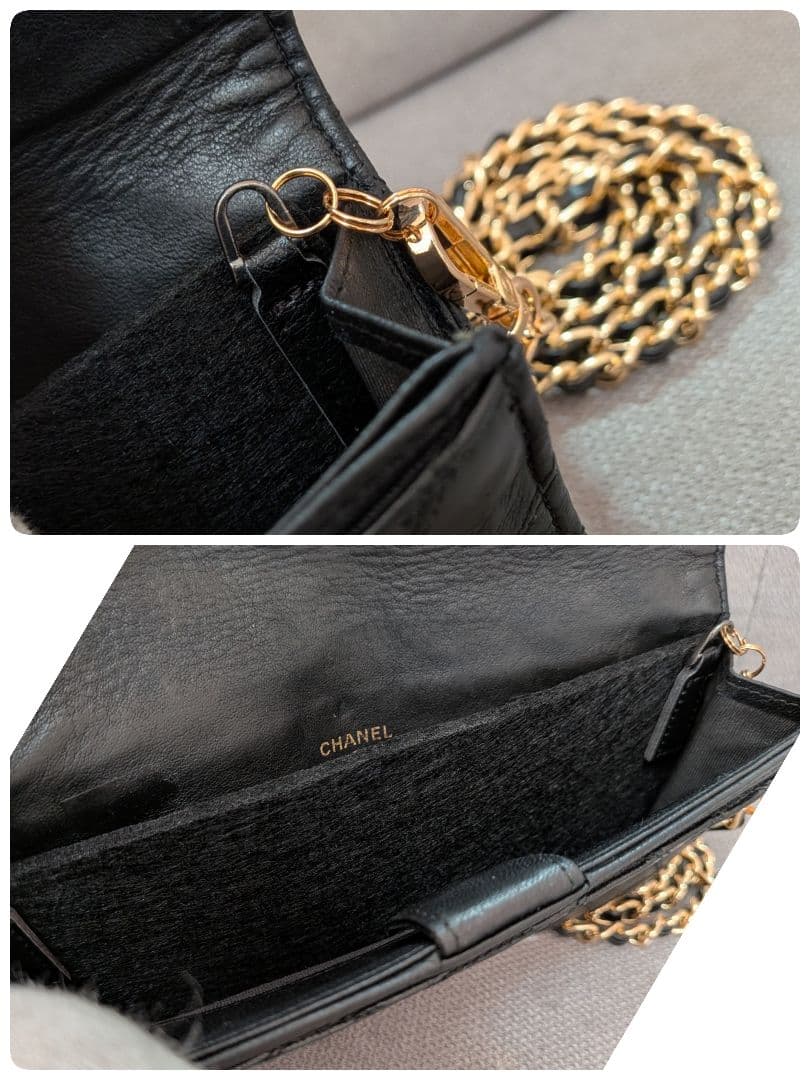 シャネル　ビコローレ　長財布　ラムスキン　黒　スマホケース　札入れ　チェーン