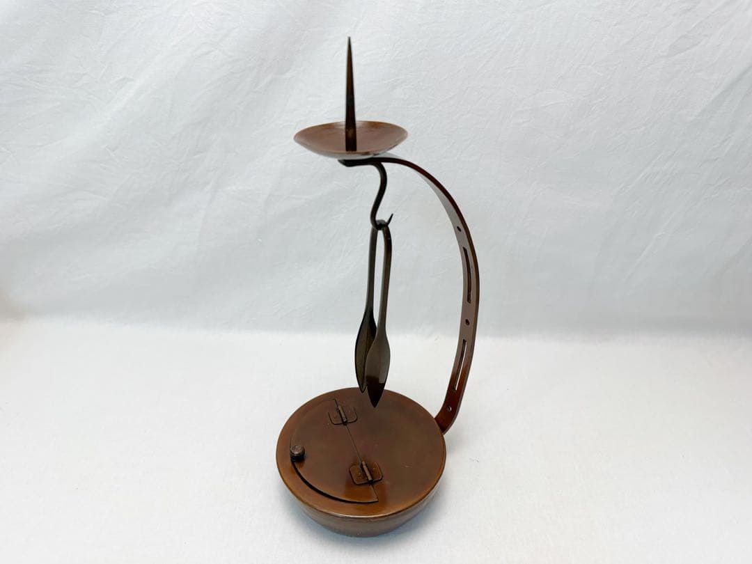 未使用 茶道具 銅製 手燭 燭台 蝋燭立て 夜咄 膳燭 紙箱