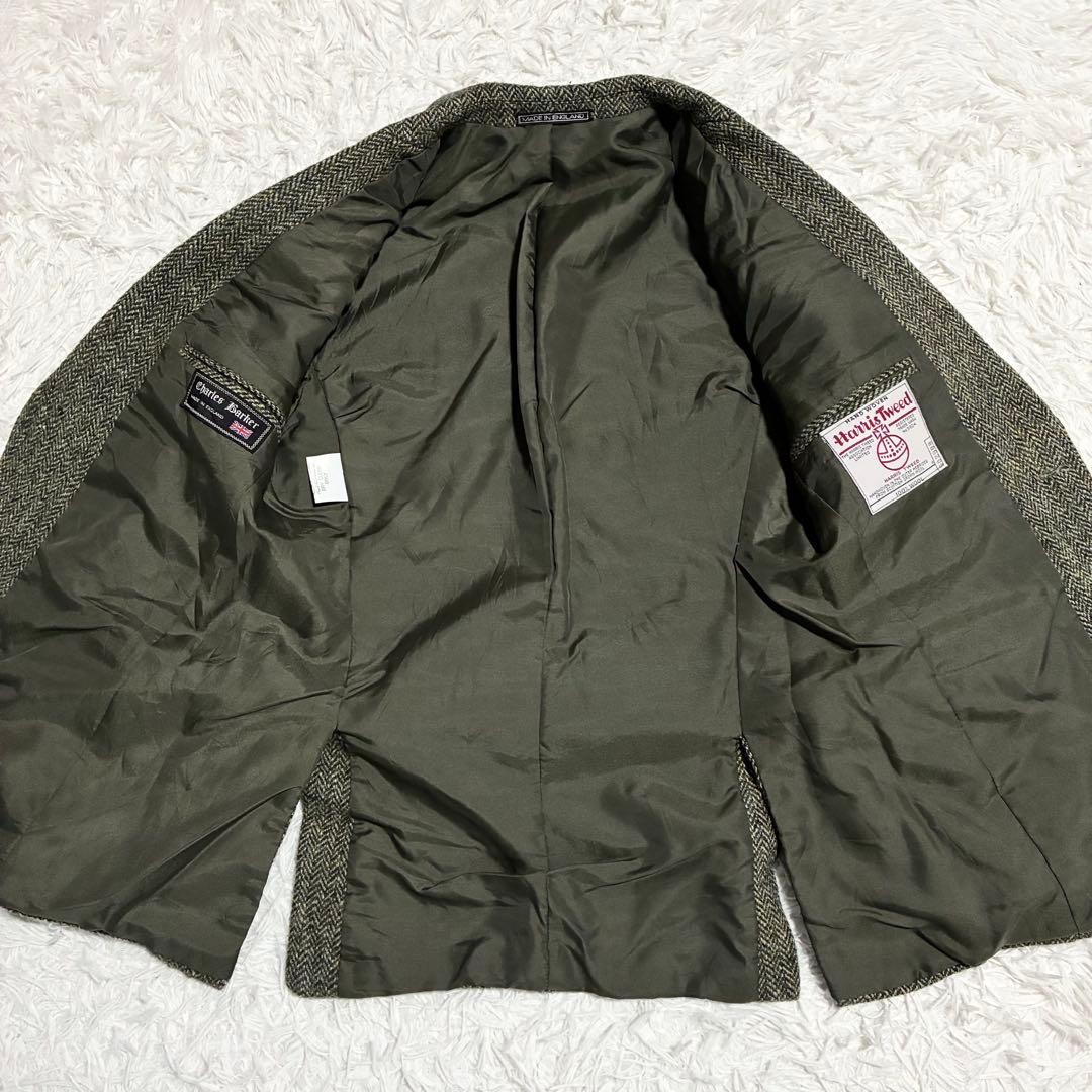 【ハリスツイード】英国製 ヘリンボーン柄テーラージャケット グリーン系 S