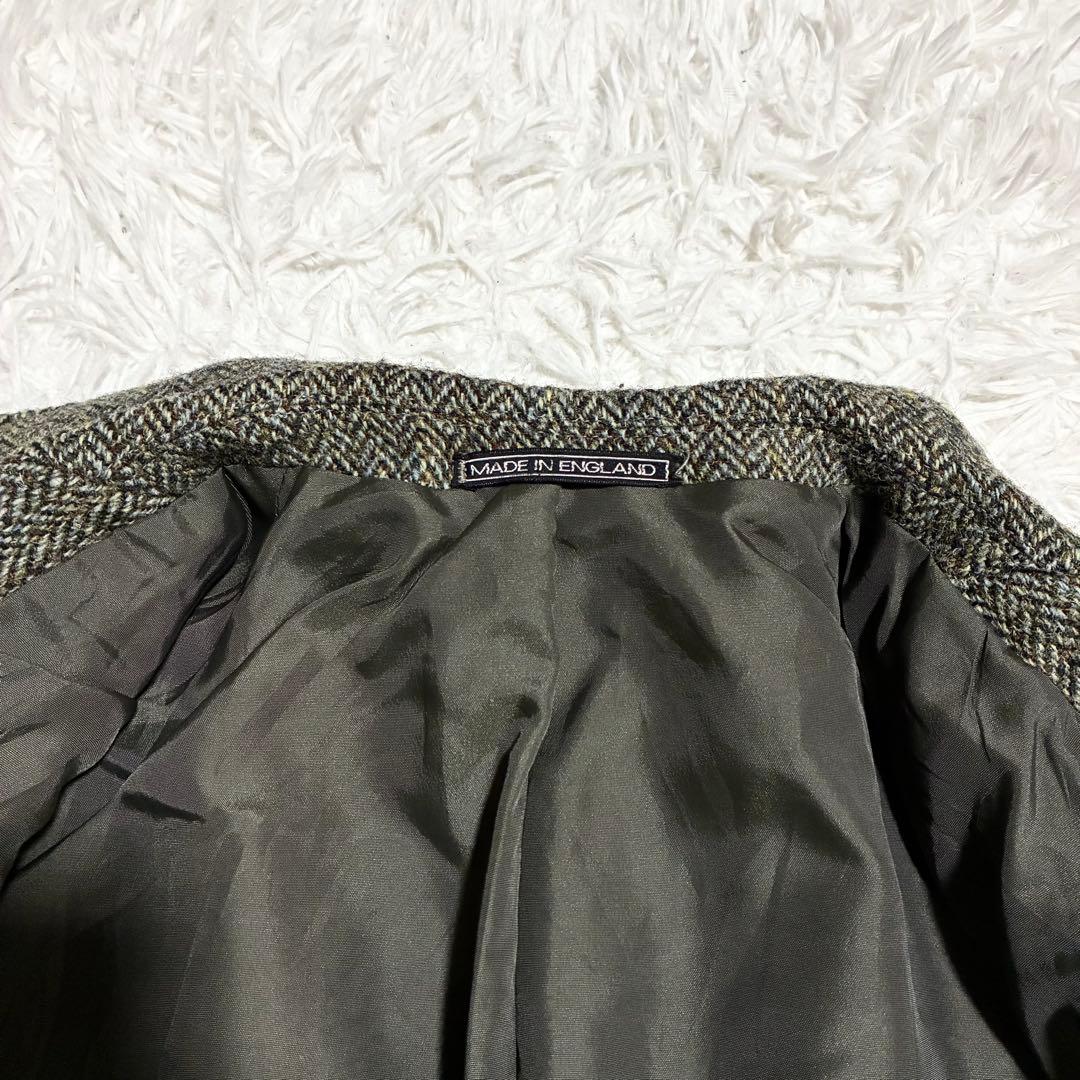 【ハリスツイード】英国製 ヘリンボーン柄テーラージャケット グリーン系 S