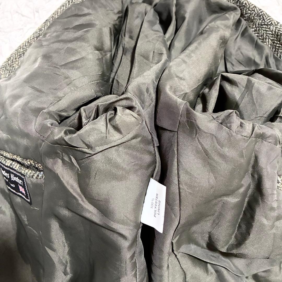 【ハリスツイード】英国製 ヘリンボーン柄テーラージャケット グリーン系 S