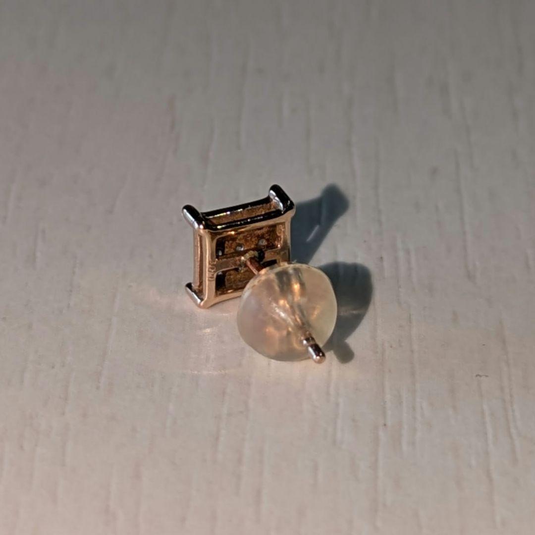 AVALANCHE スクエア ダイヤ ピアス ピンクゴールド 10k 片耳