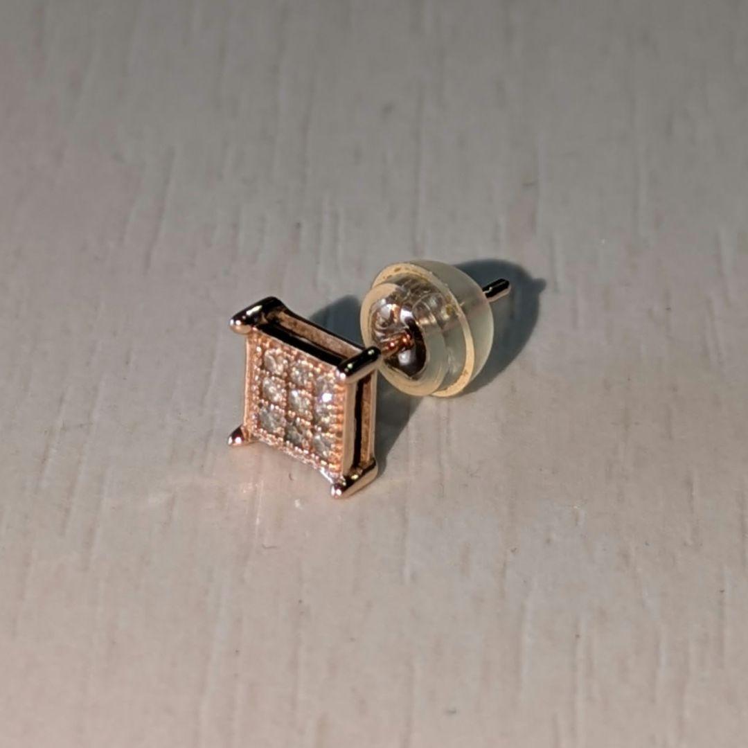 AVALANCHE スクエア ダイヤ ピアス ピンクゴールド 10k 片耳