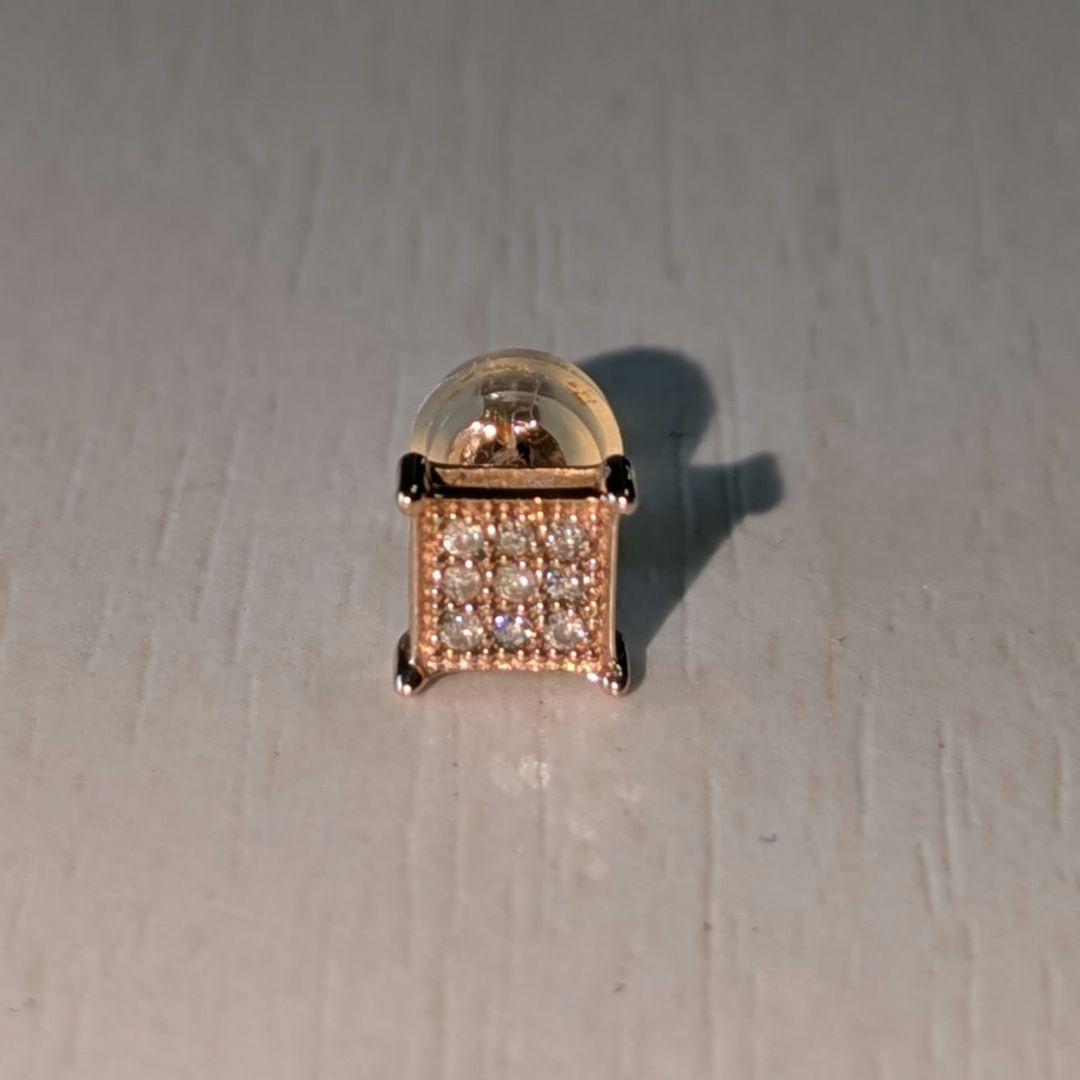 AVALANCHE スクエア ダイヤ ピアス ピンクゴールド 10k 片耳