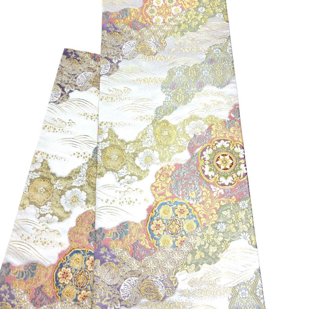 専用帯5771 4803 二点セット●高級 正絹 六通 袋帯 華文 花文 七宝