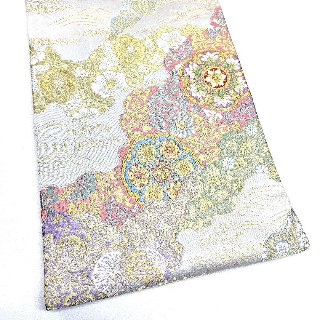 専用帯5771 4803 二点セット●高級 正絹 六通 袋帯 華文 花文 七宝