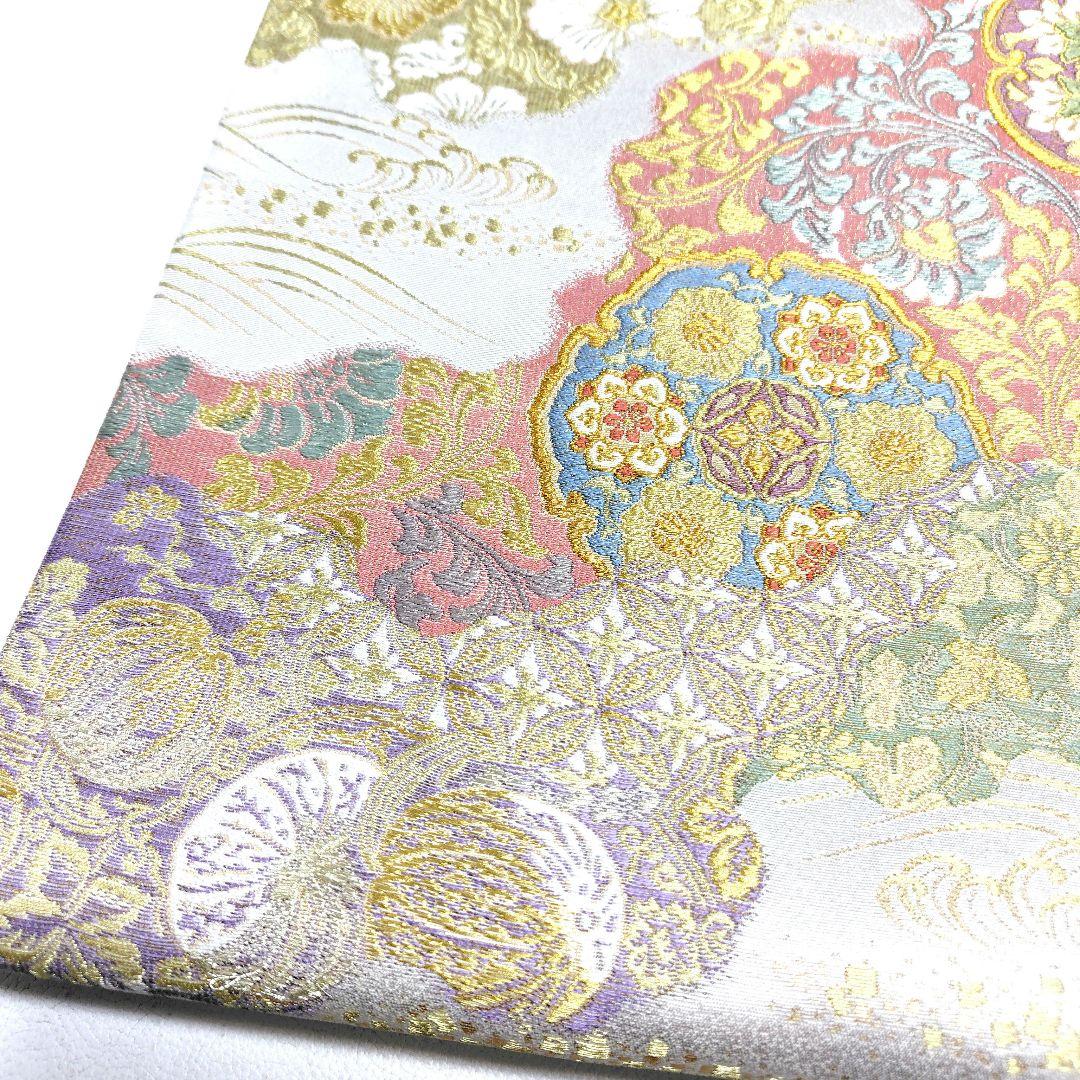 専用帯5771 4803 二点セット●高級 正絹 六通 袋帯 華文 花文 七宝
