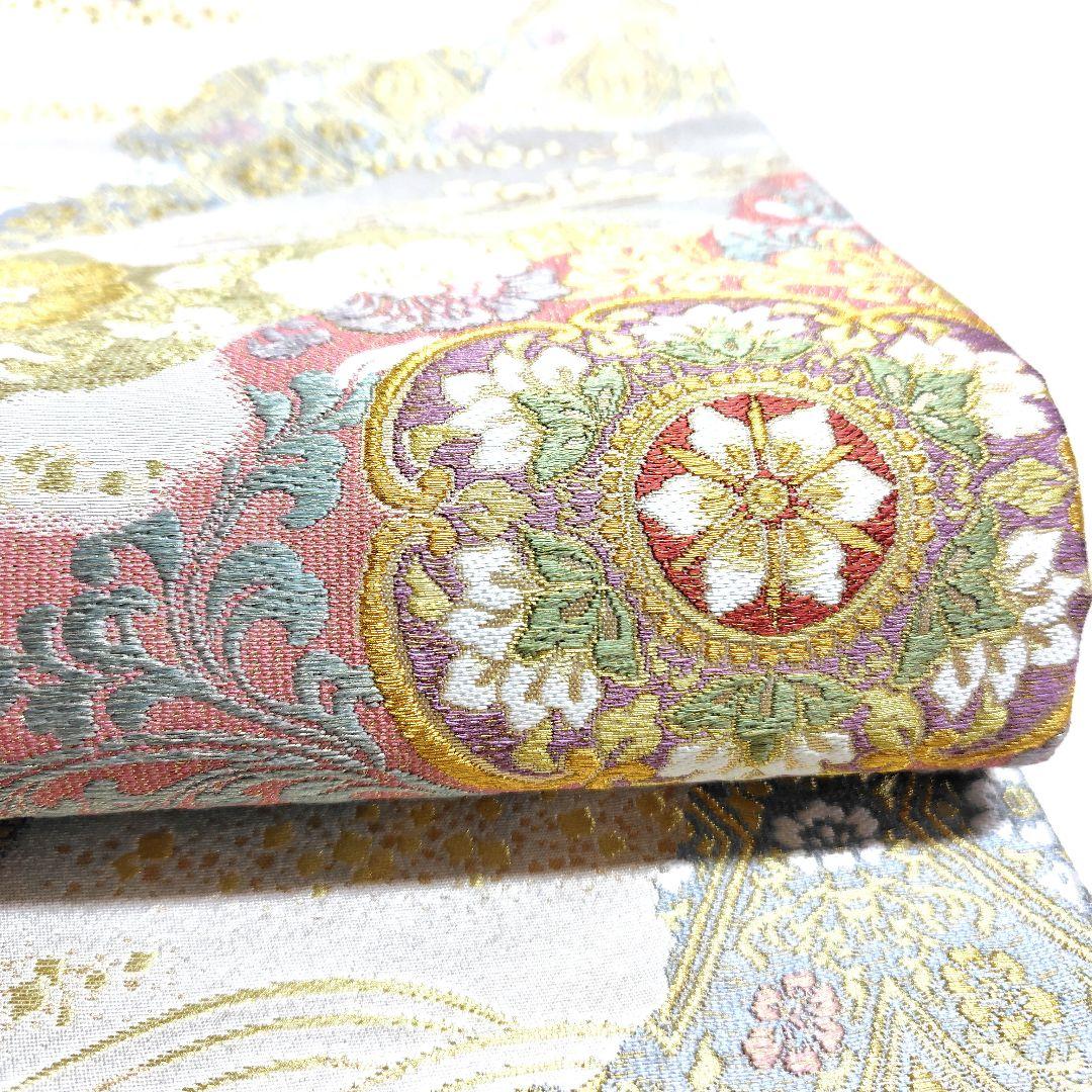 専用帯5771 4803 二点セット●高級 正絹 六通 袋帯 華文 花文 七宝