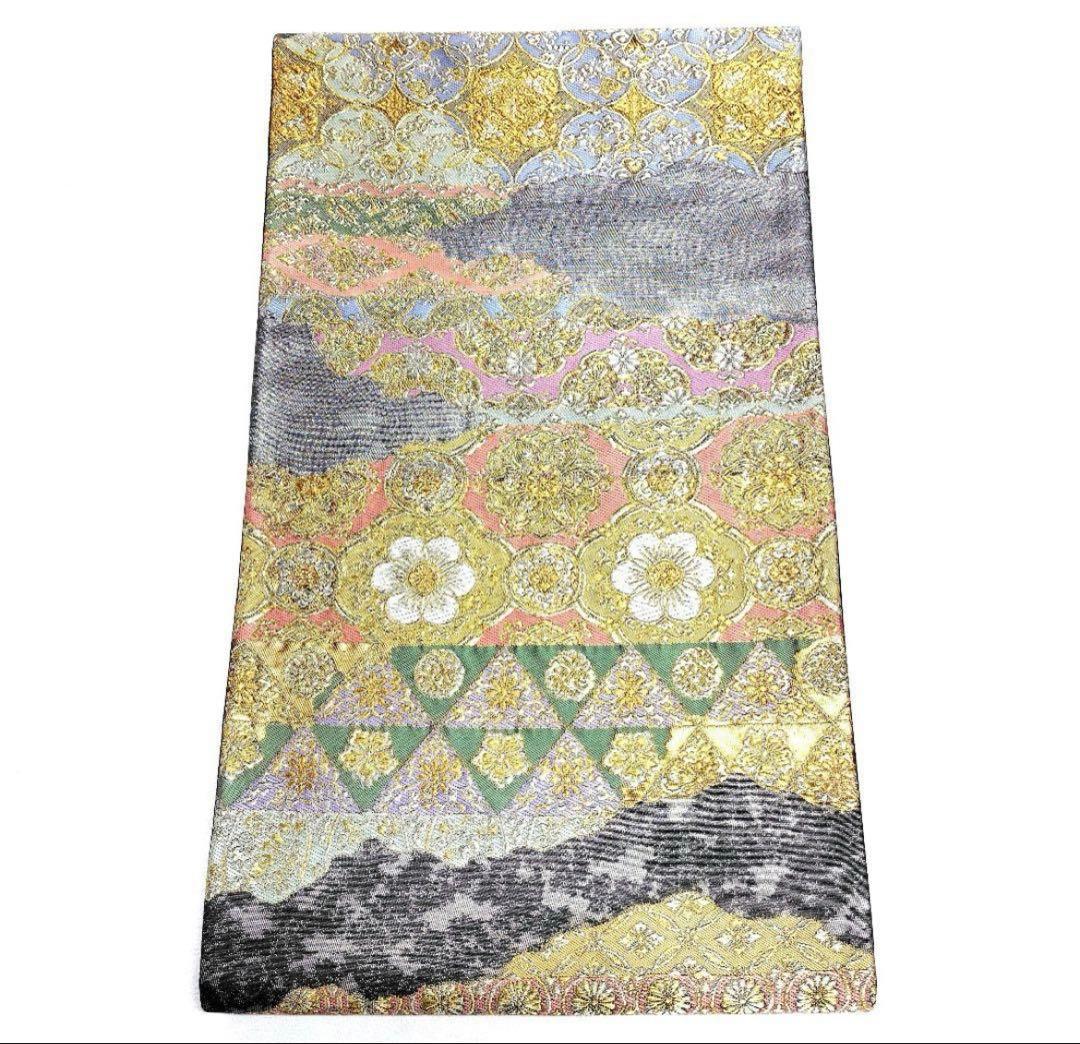 専用帯5771 4803 二点セット●高級 正絹 六通 袋帯 華文 花文 七宝