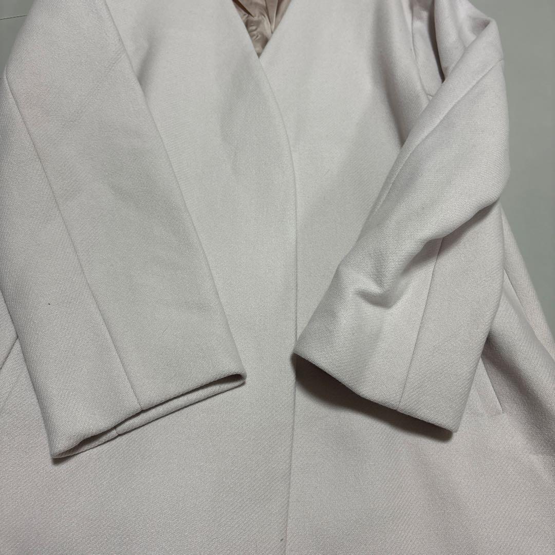 【美品】SHIPSノーカラーロングコート Bellandi ホワイト 40