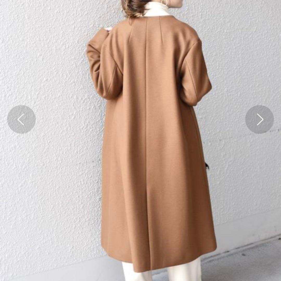 【美品】SHIPSノーカラーロングコート Bellandi ホワイト 40