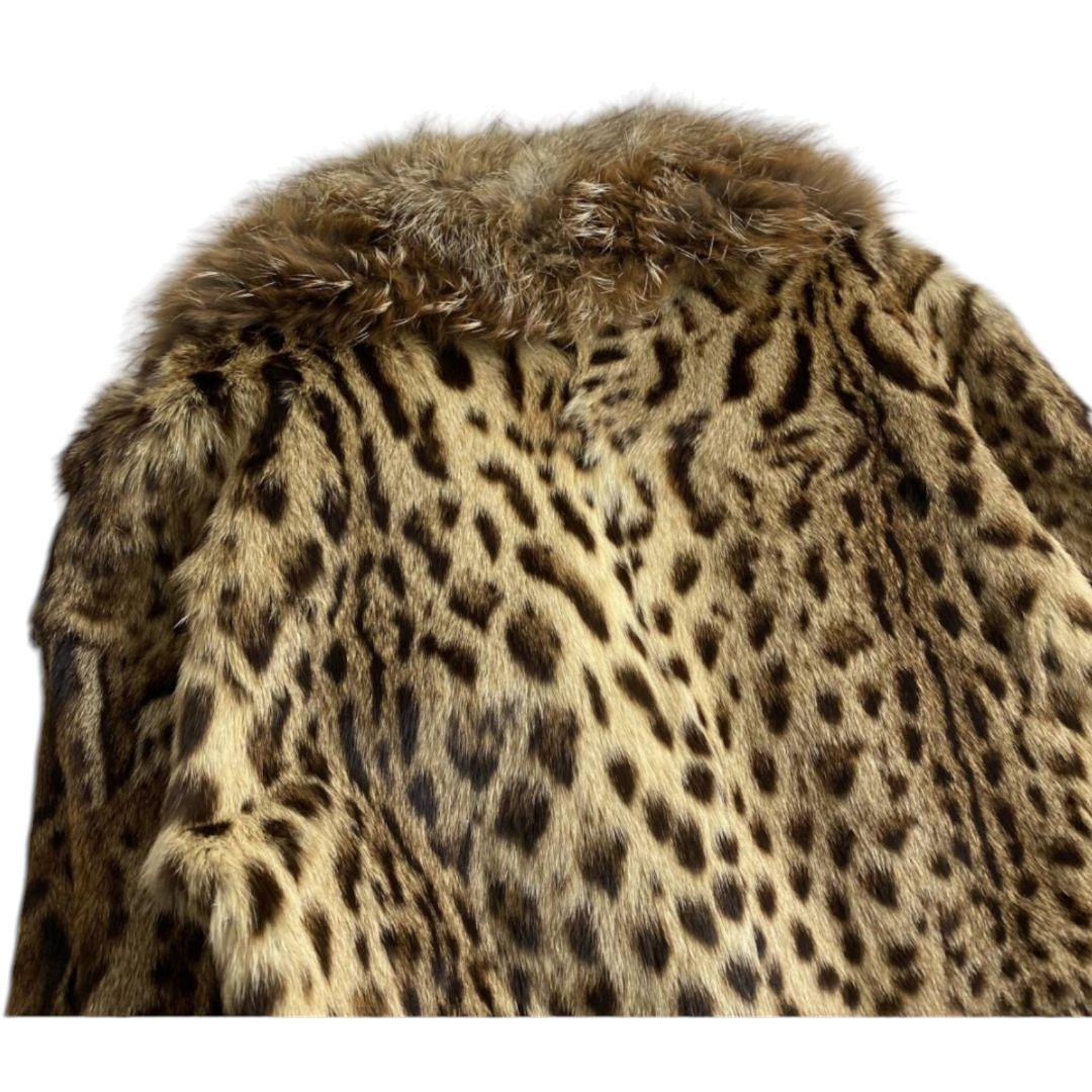 ファーコート　リアルファー　ヒョウ柄　シルク　サイズL