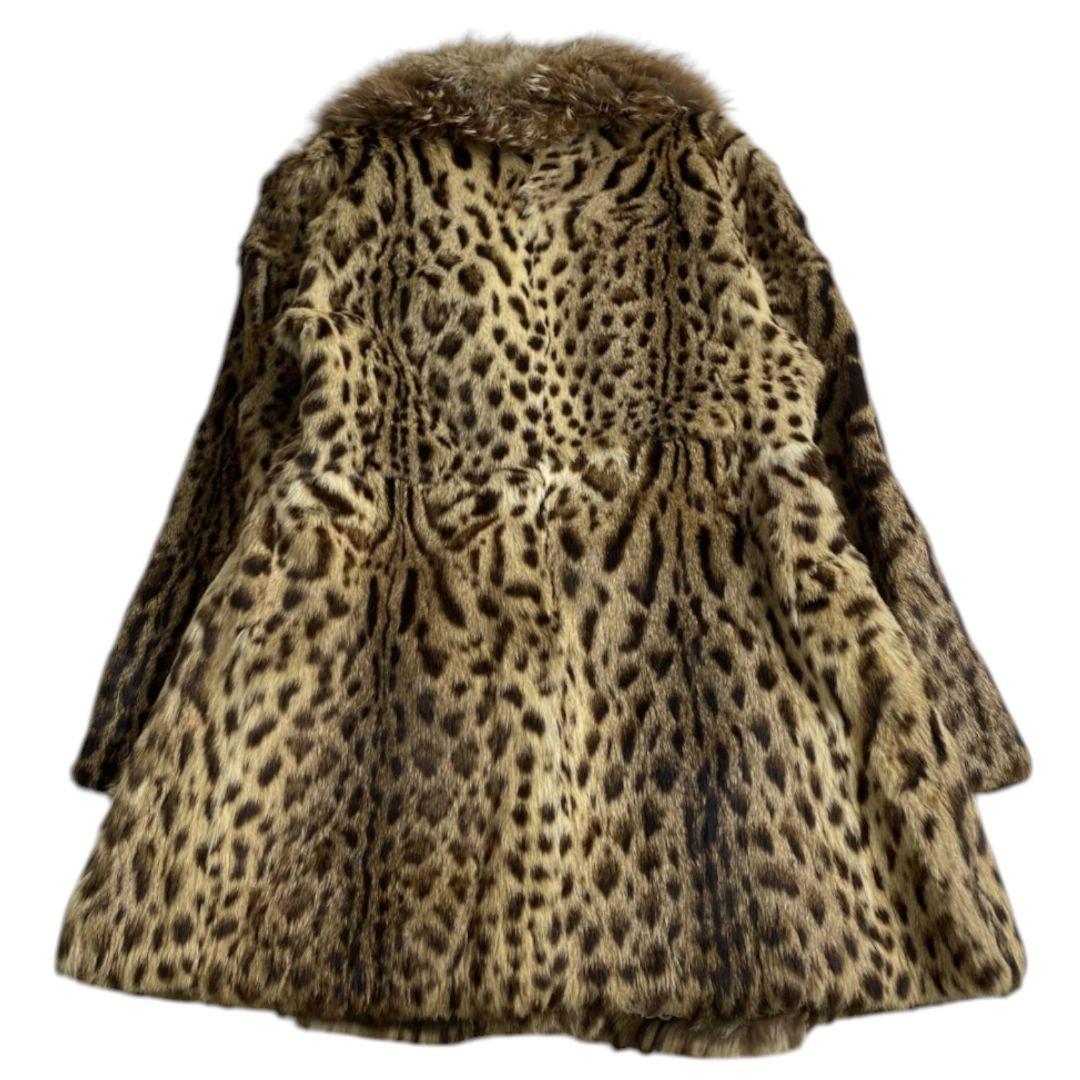 ファーコート　リアルファー　ヒョウ柄　シルク　サイズL