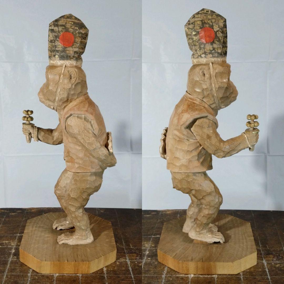 松浦良 作 三番叟 /木彫 共箱 能楽 猿