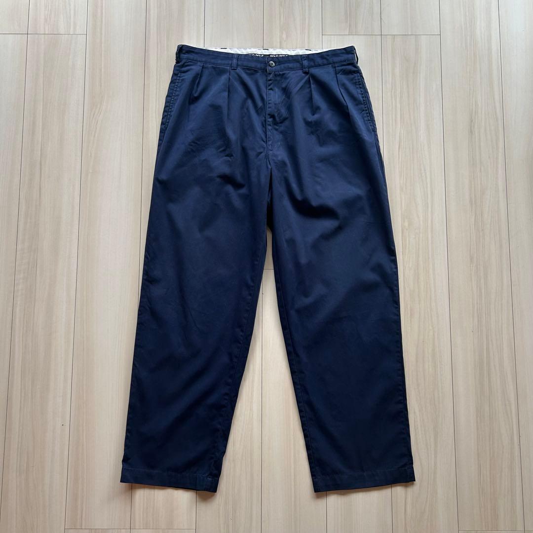 90s ポロゴルフ 2タックチノトラウザーズ ネイビー 実寸34×30 状態良