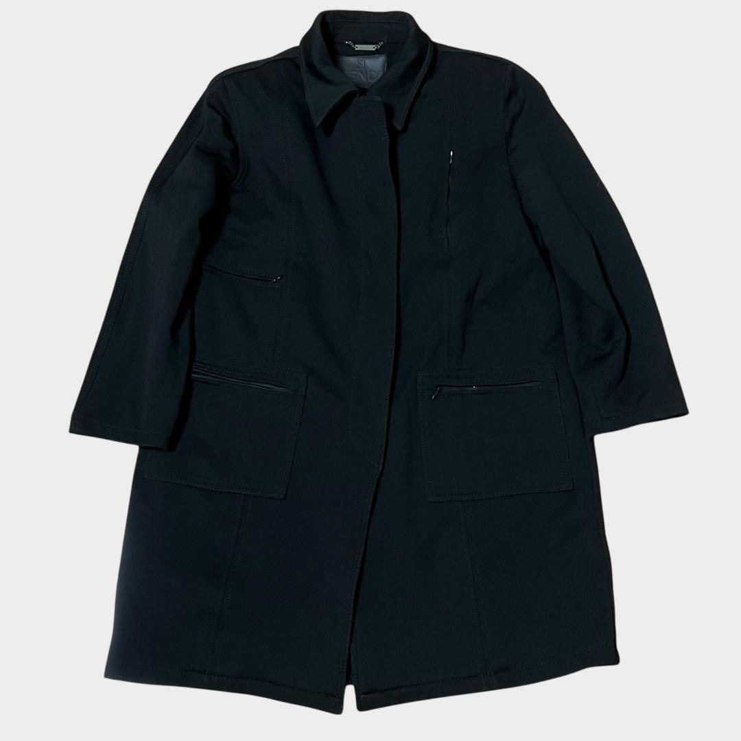 希少品 フェンディ ペカン柄 ロングコート 比翼タイプ ブラック 40