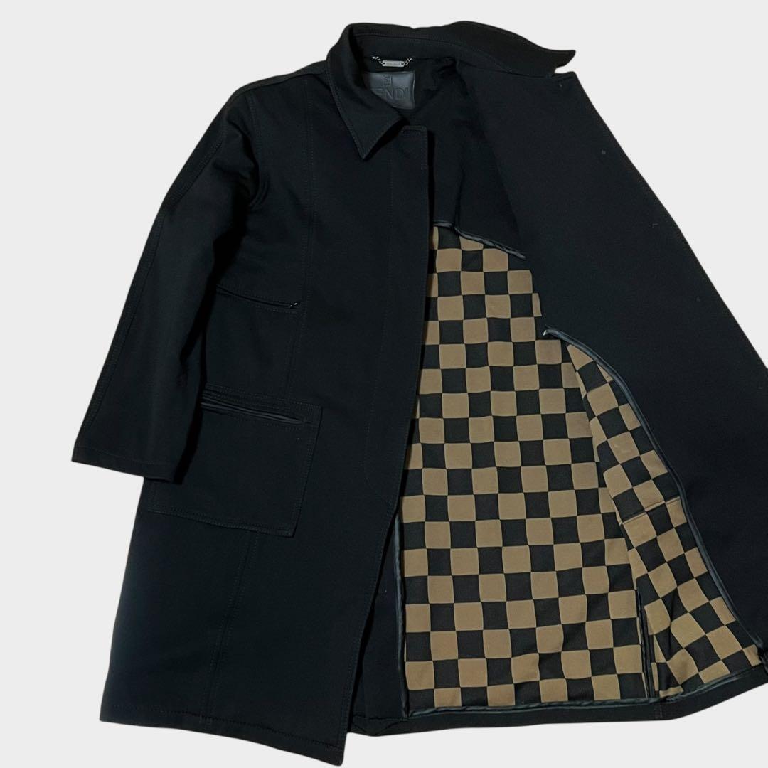 希少品 フェンディ ペカン柄 ロングコート 比翼タイプ ブラック 40