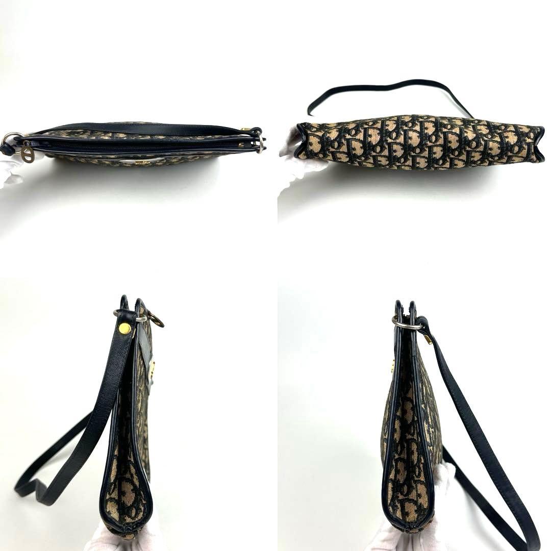 【美品】ディオール　ショルダーバッグ　トロッター　キャンバス　レザー　ネイビー