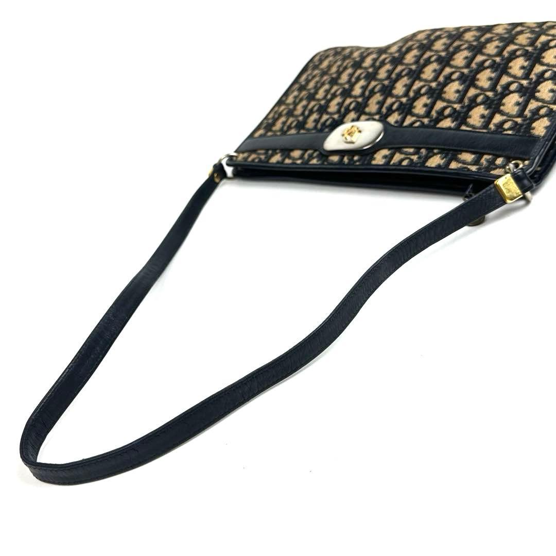 【美品】ディオール　ショルダーバッグ　トロッター　キャンバス　レザー　ネイビー