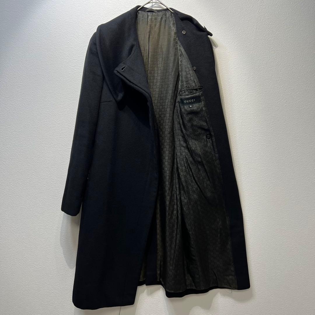 希少 GUCCI トムフォード期 GG総柄 カシミヤ ノーカラー ウールコート