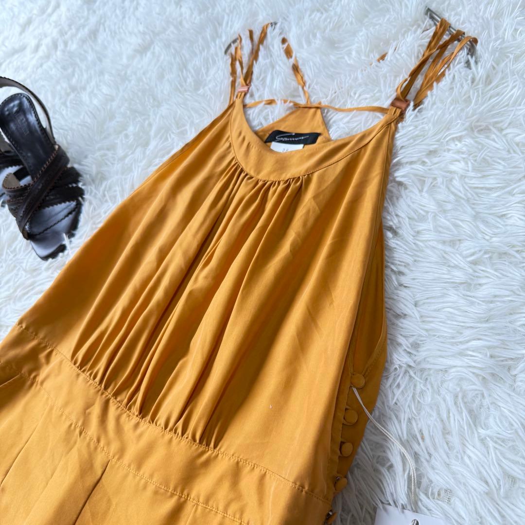 スタニングルアー シルク サロペット ワイドパンツ Sマスタードイエロー