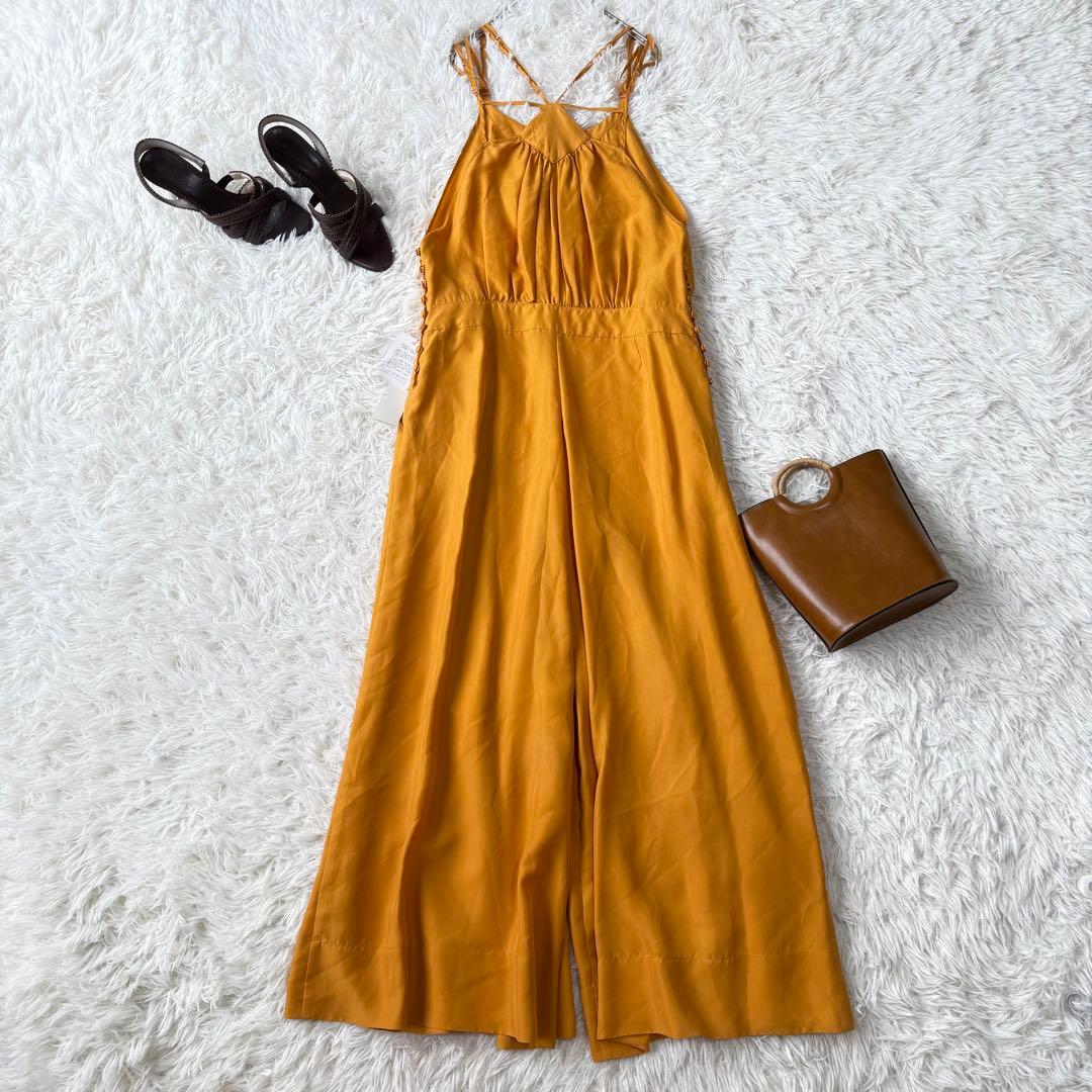 スタニングルアー シルク サロペット ワイドパンツ Sマスタードイエロー