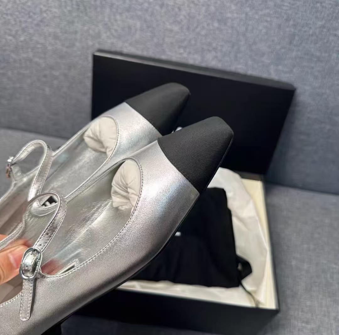 CHANEL シルバー ブラック バレエシューズ 37