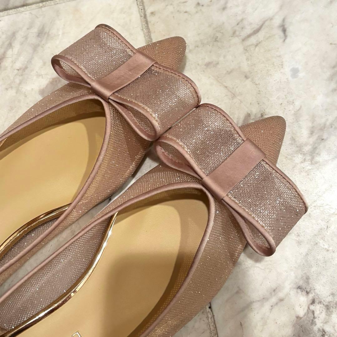 LE TALON ルタロン ポインテッドチュールリボンフラット 23.5